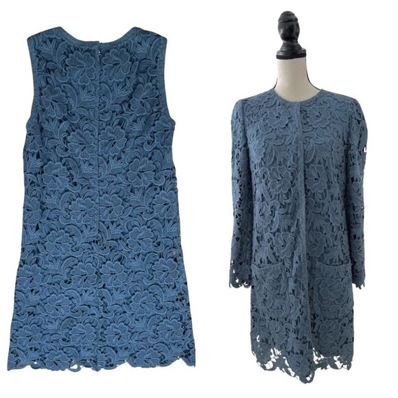 Dolce & Gabbana blue floral lace dress jacket set size 42 - Picture 1 of 13